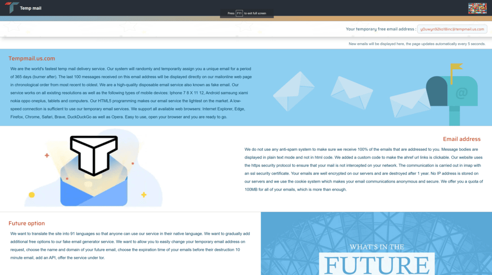 Temp Mail Website Screenshot